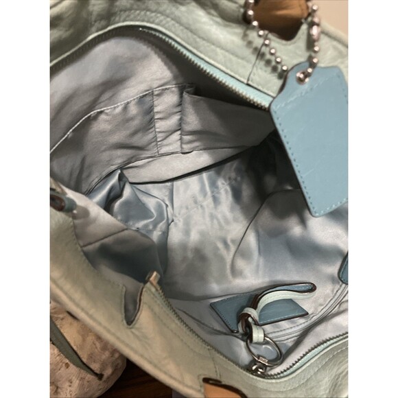 Y2K Coach Op Art Swirl Audrey Shoulder Hand Bag Tote XL Hangtag Teal Blue Flaws - Picture 13 of 16